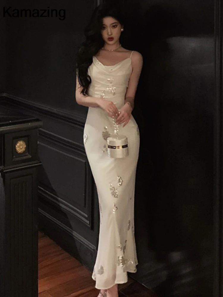 Moda stile britannico vestito a sirena coreano di lusso con paillettes abiti da sera da donna estate senza spalline abiti da sposa