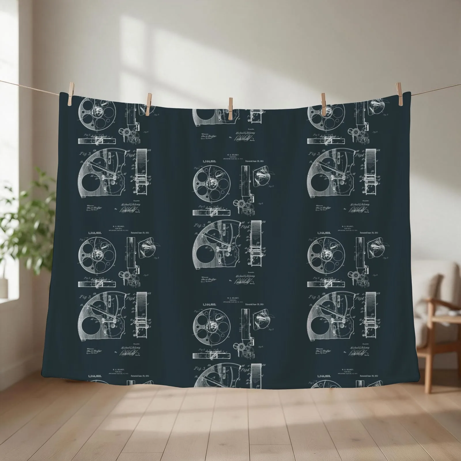 Cameraman Film Reel Patent Drawings 1915 Throw Blanket Warm Hairys Luxury Brand Hairy Blankets