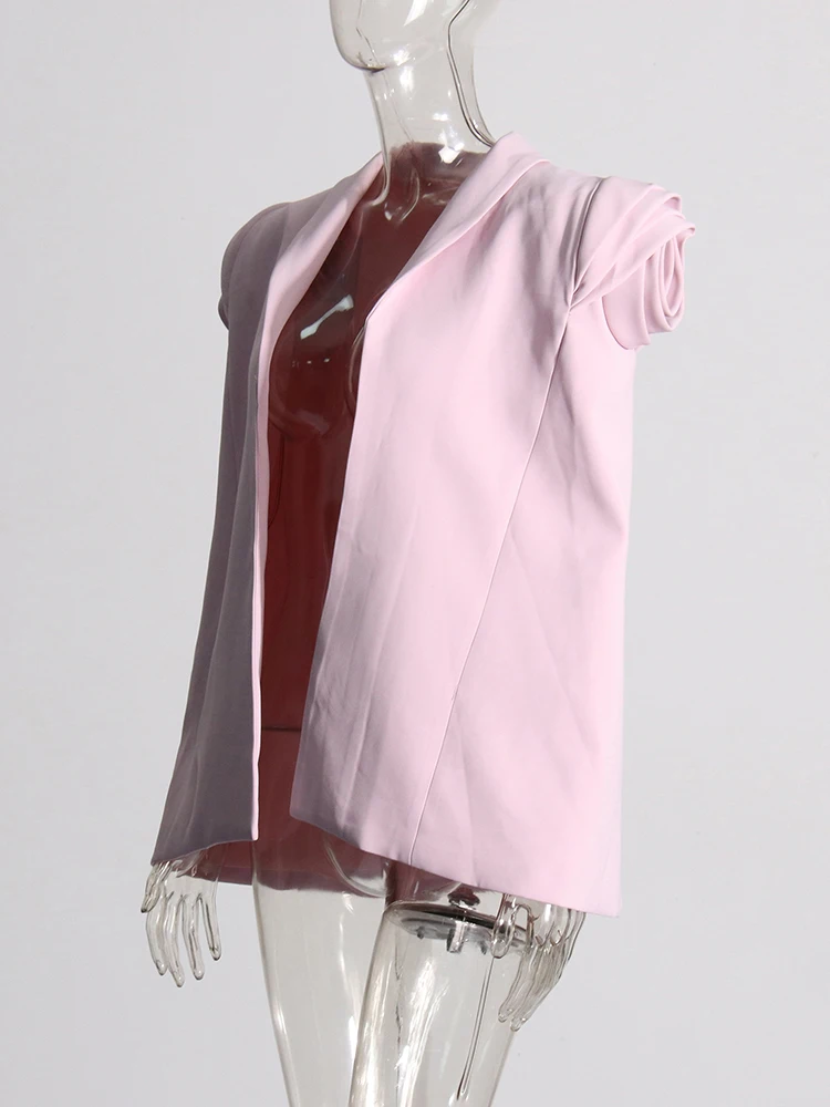 سترة مزاجية للنساء ، ياقة مسننة ، أكمام قصيرة ، مزينة بخليط ، سترة فضفاضة أنيقة ، طراز نسائي ، جديد ، صيحات الموضة