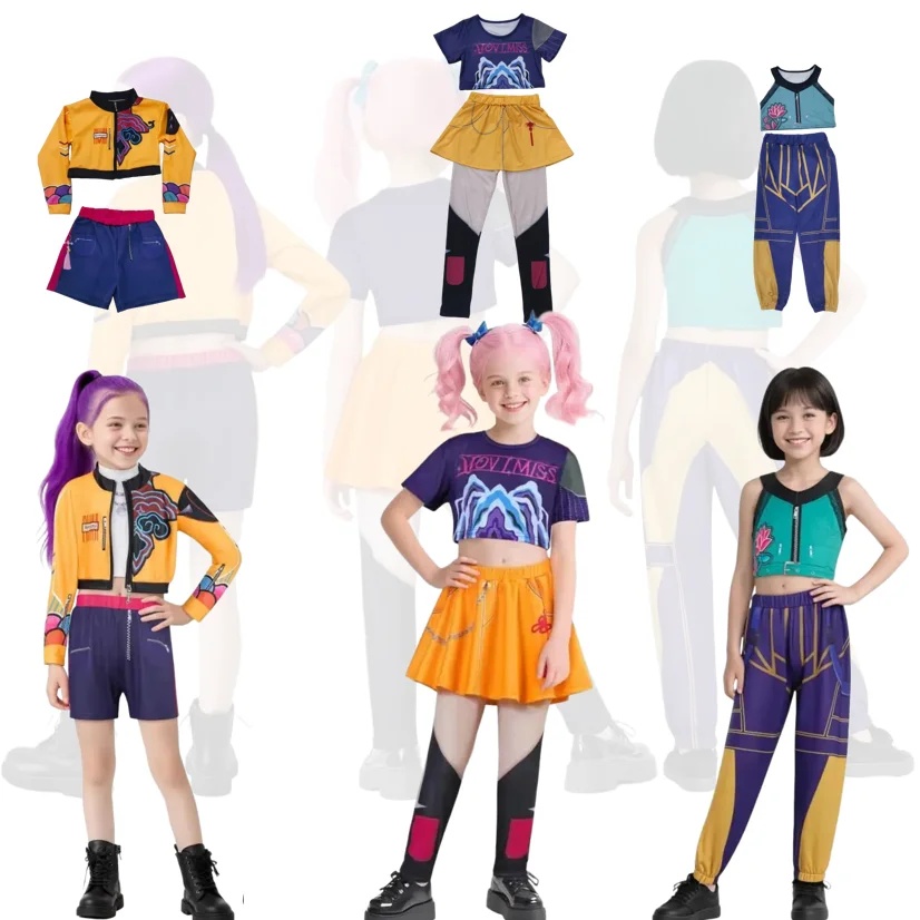 

Halloween Movie K-Pop Demon Hunters Stage 3D Printed Pattern Role Play Clothes Mira Rumi Zoey Cosplay Costume for Girls