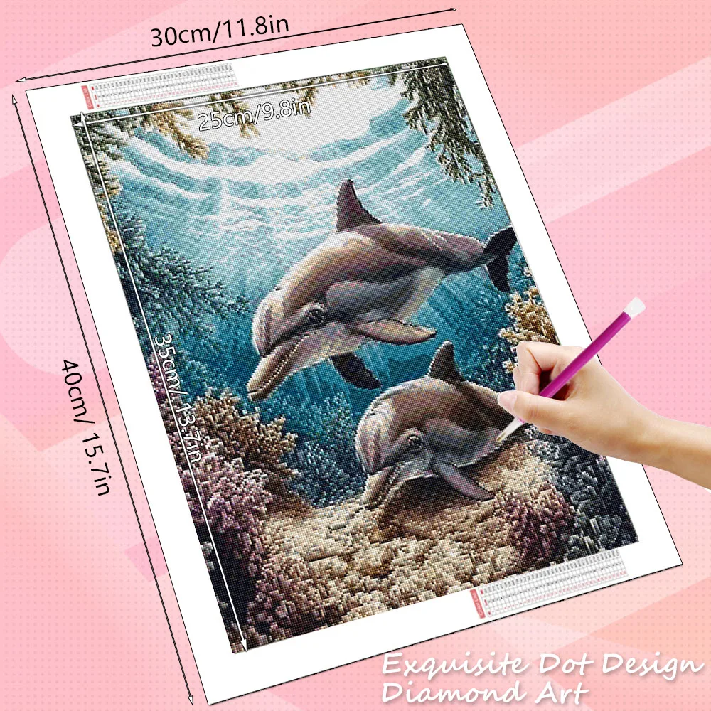 HUACAN Full Diamond Mosaic Art Kit Dolphin Animal Drill Painting Sea Craft Home Living Room Rhinestones