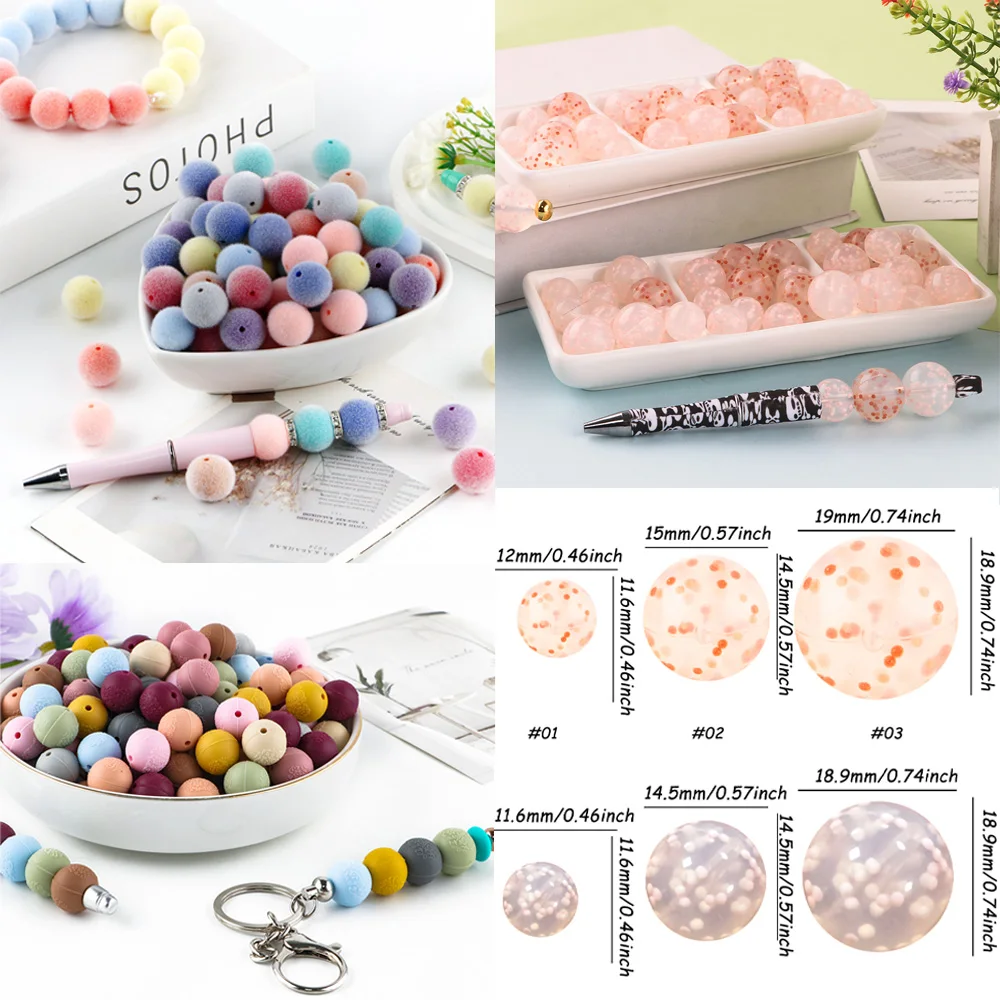 10pcs Colorful Silicone Bead Relief Flower Bead Plush Bead Polka Dot Bead Round DIY Accessories for Jewelry Making Keychain