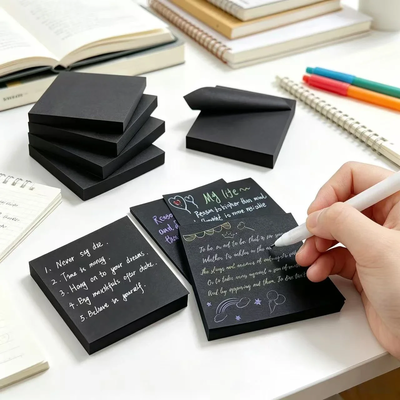 50 Sheets Black Multifunctional Sticky Notes, Self-Adhesive Memo Pads, Tear-Off Notepads, Suitable for Home, School, And Office