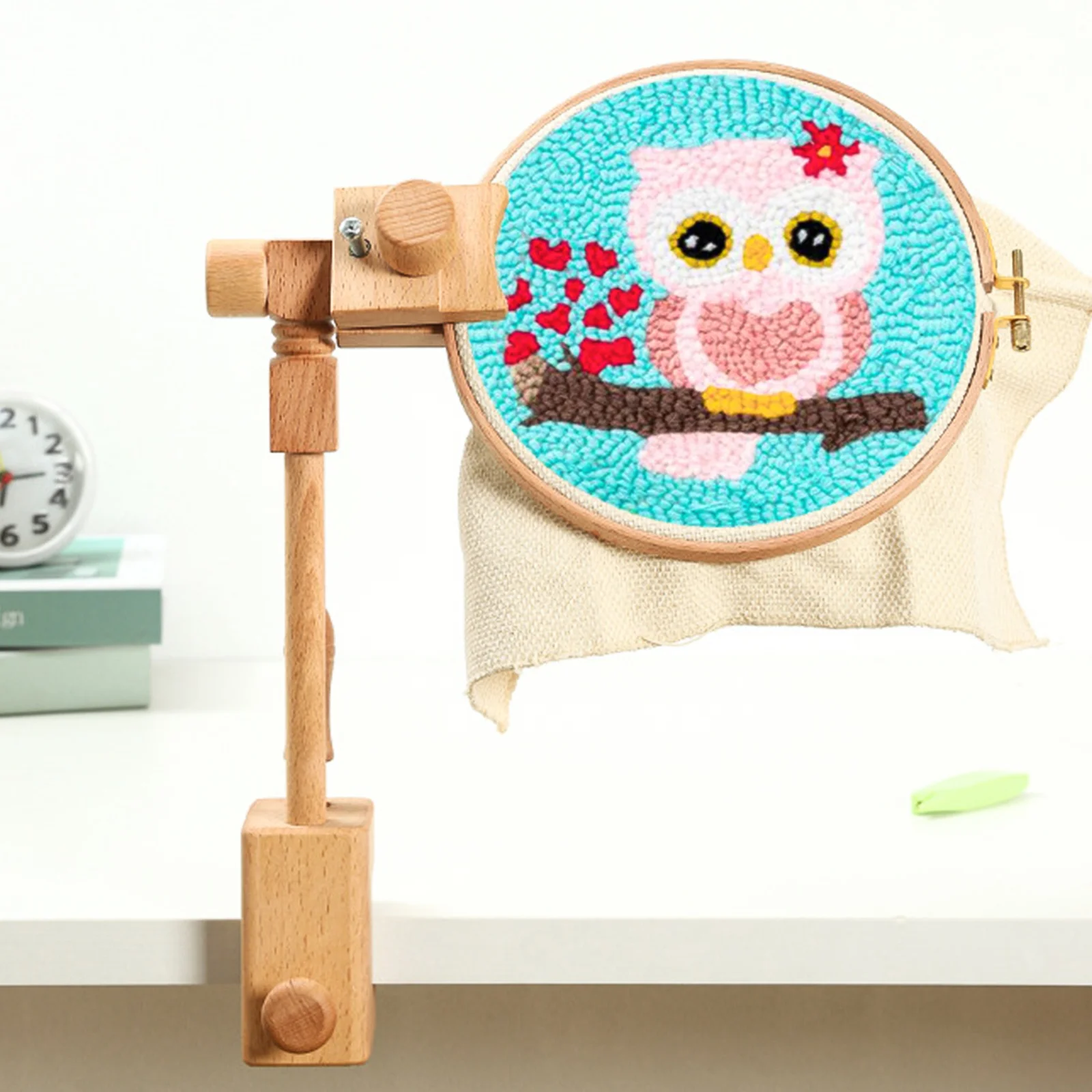 Wooden Embroidery Stand 360° Rotatable Round Square Hoops Handmade Craft Kit Perfect for Cross Stitching Craft for Home