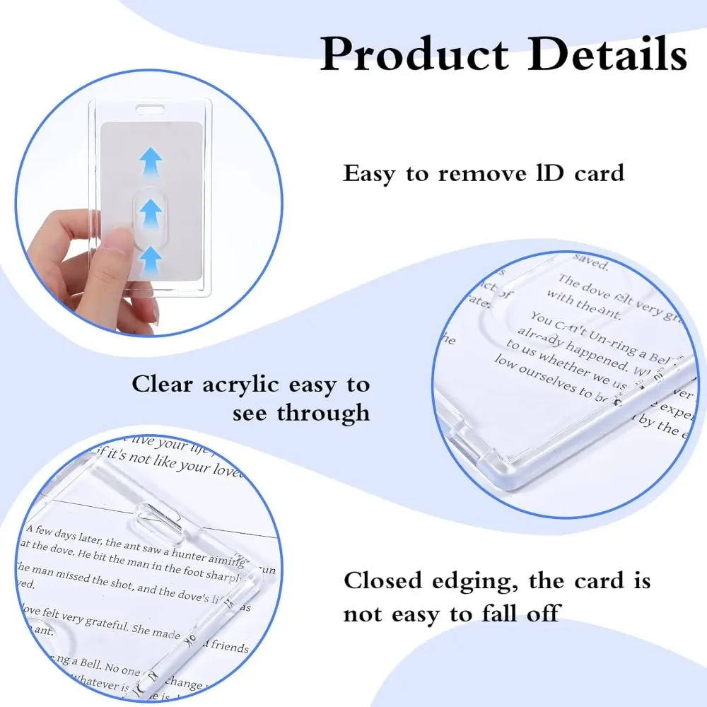 10-1Pcs Transparent ID Badge Card Holder Hard Protective Case Acrylic Waterproof Pass Work Card Cover for Office Hospital Staff