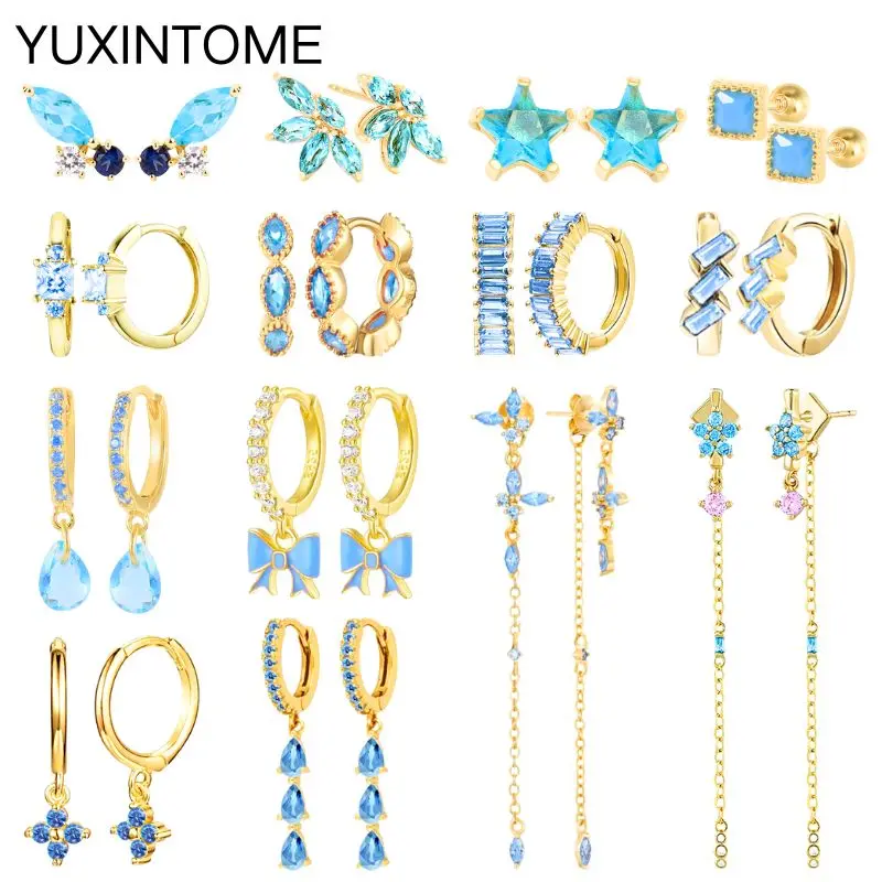 925 Sterling Silver Needle Light Blue Zircon Kolczyki sztyfty dla kobiet Moda Niebieskie emaliowane kolczyki wisiorek Luksusowa biżuteria Prezenty