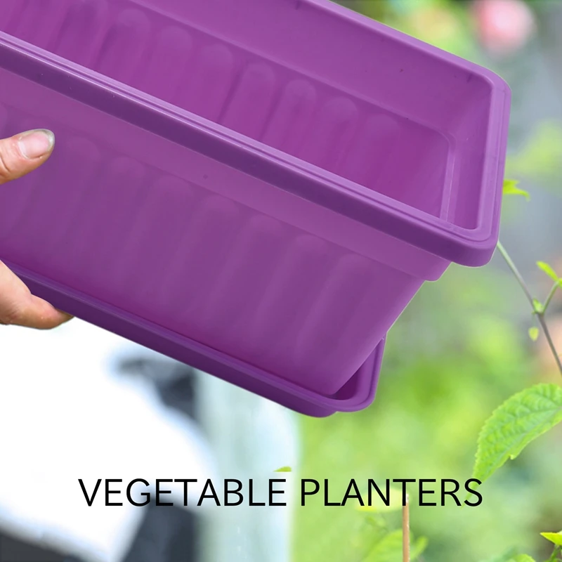 New 3Pcs 17 Inches Purple Flower Window Box Plastic Vegetable Planters For Window Sill, Patio, Garden, Home Decor, Porch