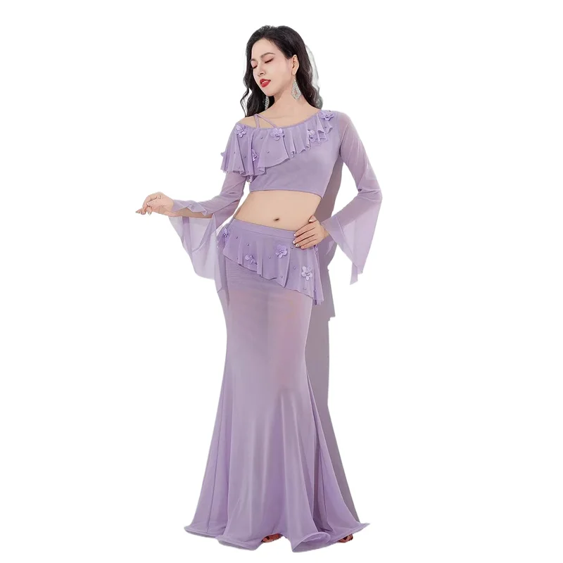 Belly dance costume gentle style practice clothes, elegant fishtail long skirt oriental dance performance clothes, dance clothes