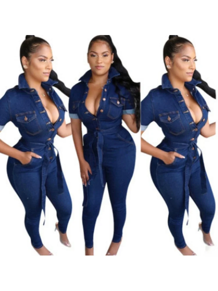 

Sexy Slim Fit Casual Denim Onesie W829 Women's Faionable Commute Straight Leg Long Pants Polyester Fiber mid Waist
