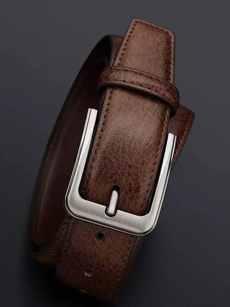 Leather belt male leather needle buckle head layer pure cowhide casual belt jeans with a gift for young and middle-aged boyfrien