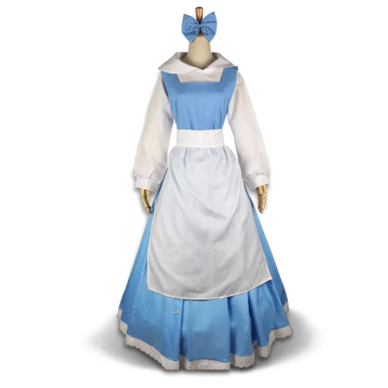 Princess Belle Blue Dress Costumes Beauty the Beast Maid Outfit Fancy Halloween Party Cosplay Clothes