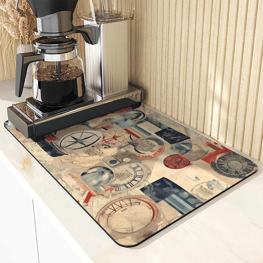 Kitchen Drying Mat Sea Sailboat Dry Coffee Mat Absorbent  Placemat Anti Slip Table Cup Drying Mats Table Decoration Accessories