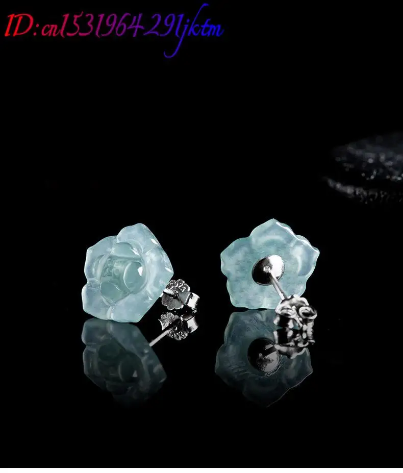 Blue Burmese Jadeite Flower Earrings 925 Silver Fashion Accessories Ear Stud Charm Jewelry Natural Burmese Jade Amulet 5