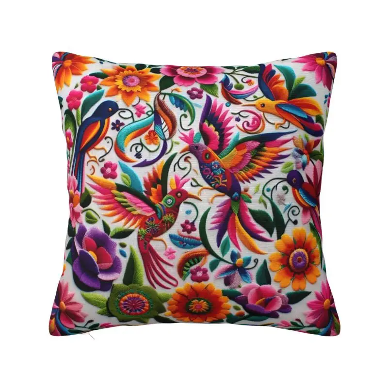 Mexican Otomi Art Birds Flowers Cushion Cover 60x60cm Polyester Velvet Throw Pillow Case For Sofa Car Seat Home Decor Pillowcase