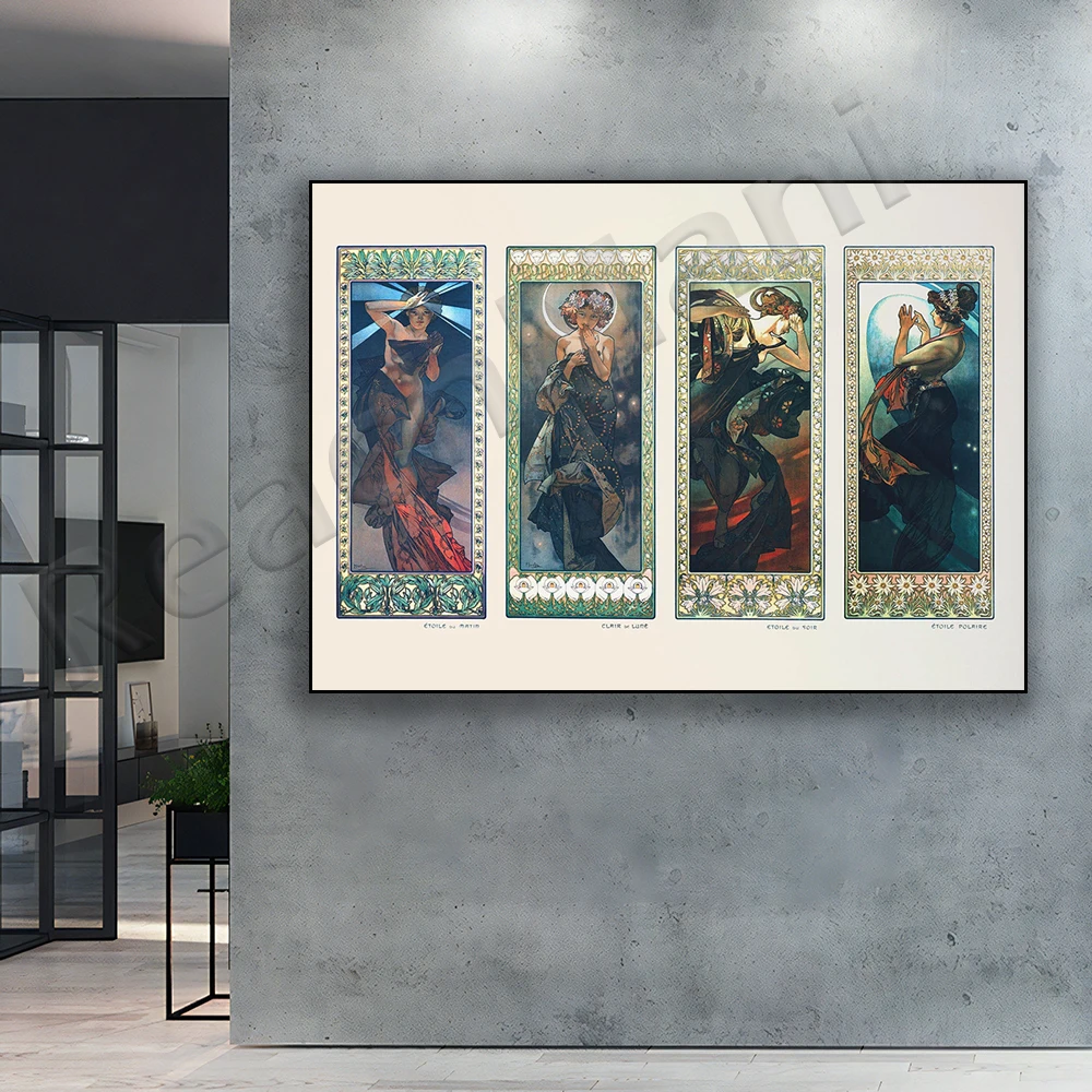Art Nouveau art poster, moon and stars alphonse mucha print, la lune, vintage fashion print, women's art, lune etetoiles, mucha