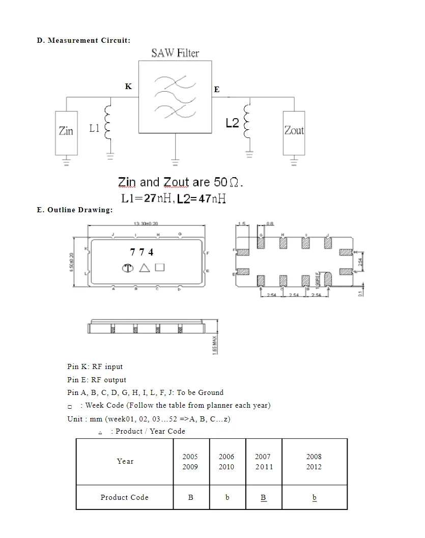 5PCS TB0774A code 774 brand new genuine 153.6MHz(BW=36MHz) packaged SMD IF SAW Filter