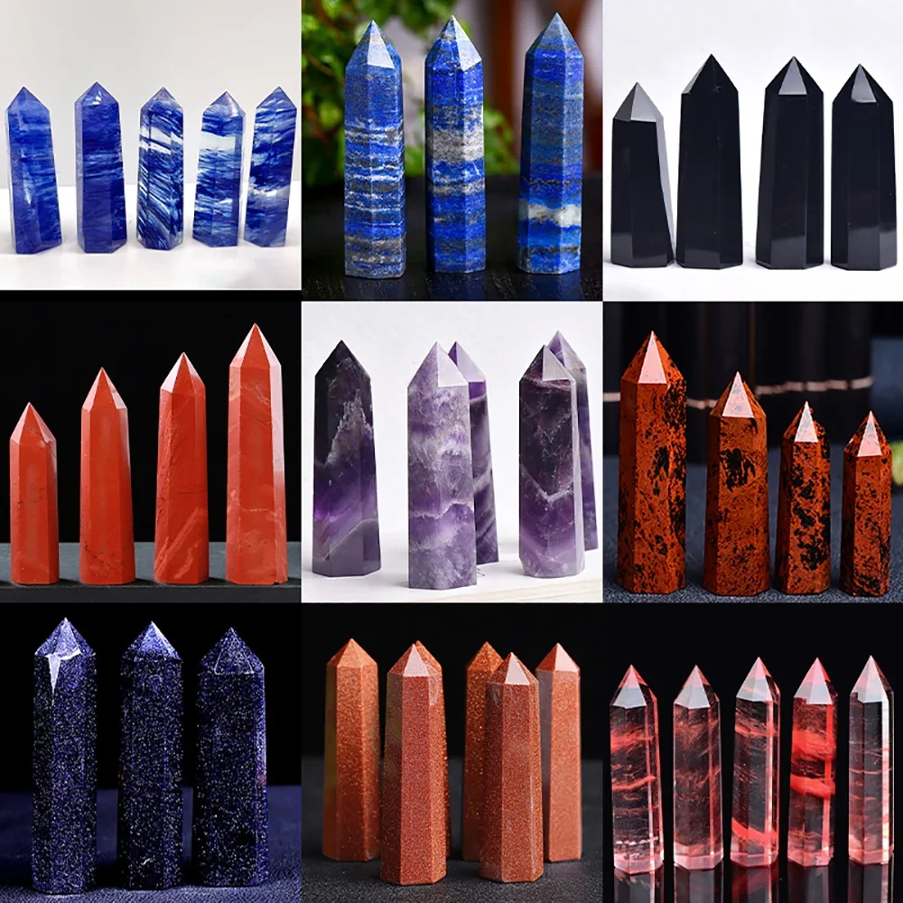 Natural Stones and Crystal Point Amethyst Wand Rose Quartz Mineral Stone Crystals Crafts 7pcs Set Christmas Home Decoration