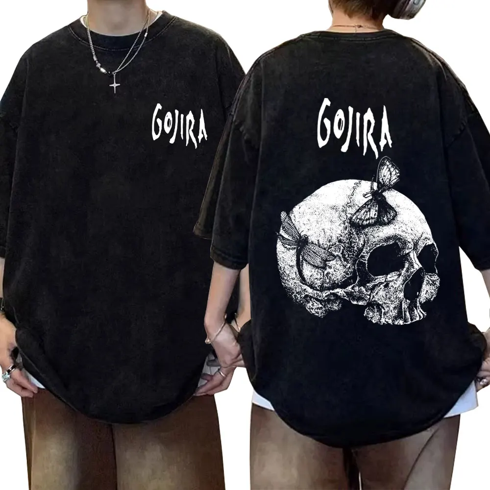 

Washed Vintage Metal Rock Band Gojira Skeleton Graphic T-shirt Men Women Fashion Oversized T Shirts Men's Casual Cotton T-shirts