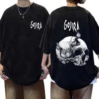 Camiseta con gráfico de esqueleto de Gojira de banda de Rock de Metal Vintage lavada, camisetas de gran tamaño a la moda para hombres y mujeres, camisetas informales de algodón para hombres