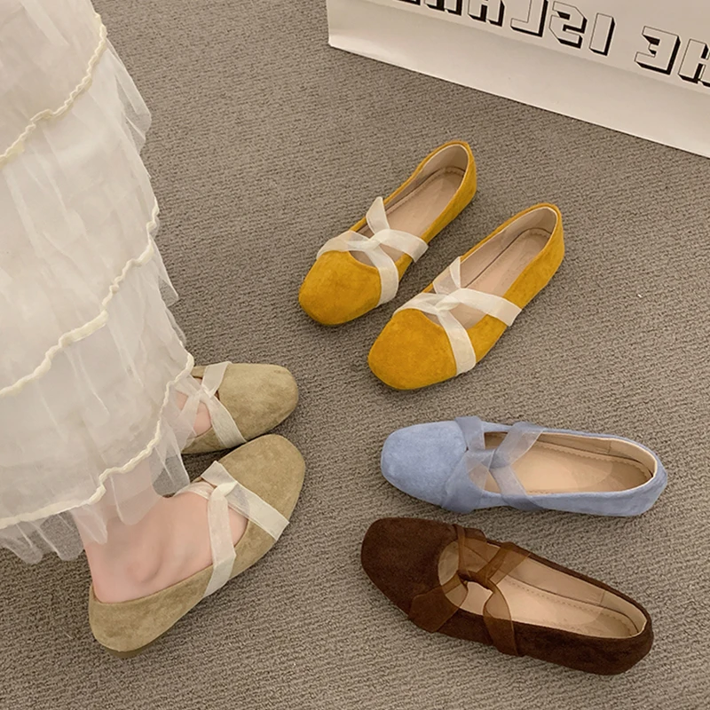 Fairy Style Cross Ribbon Slip-On Ballet Flat Shoes Women's Spring Summer New Soft Bottom Mary Janes Fashion Single Shoes