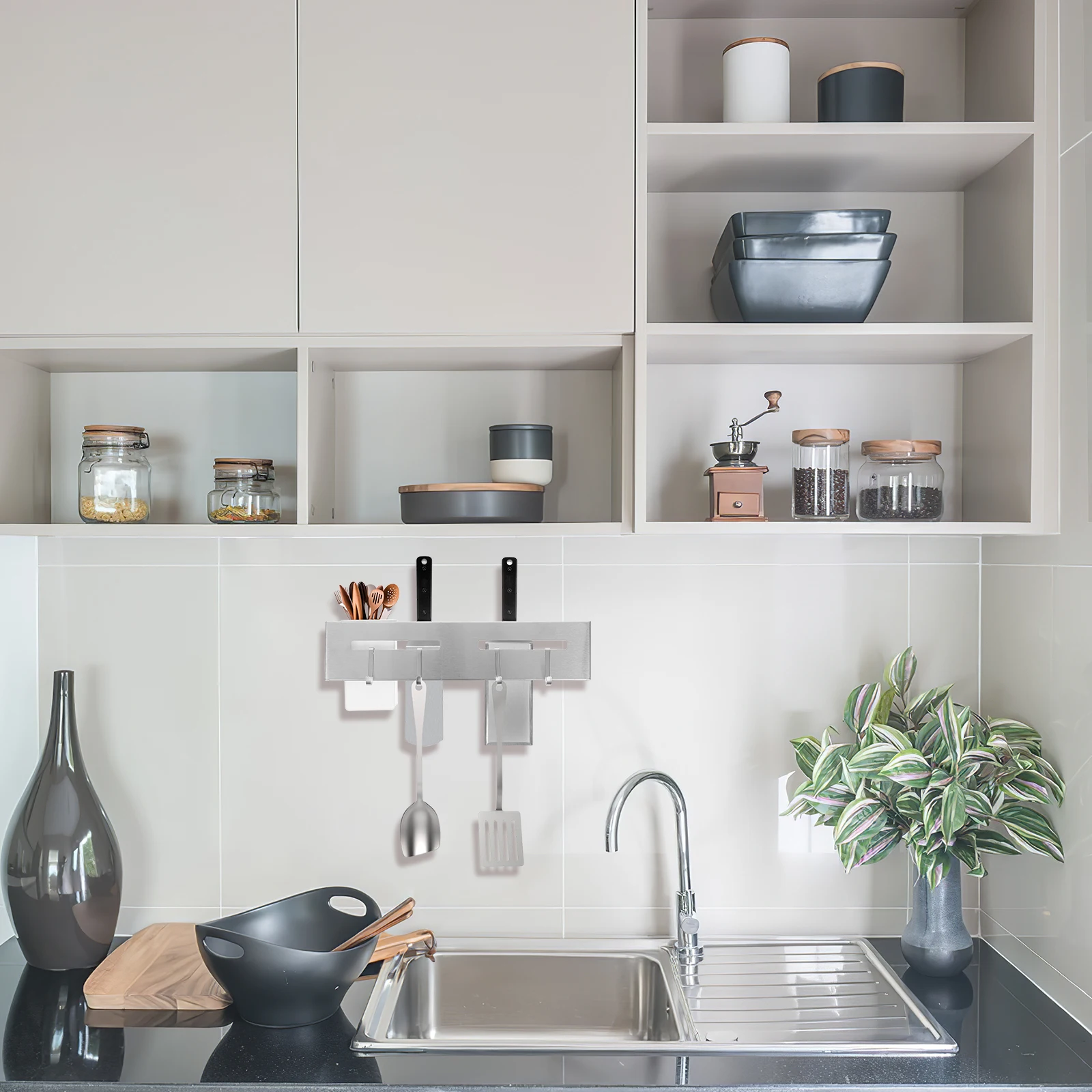 

Wall Mounted Holder Stainless Steel 30cm Silver Wall Holder Cutlery Rack Kitchen Tool ganizer Utensil Drain Stand