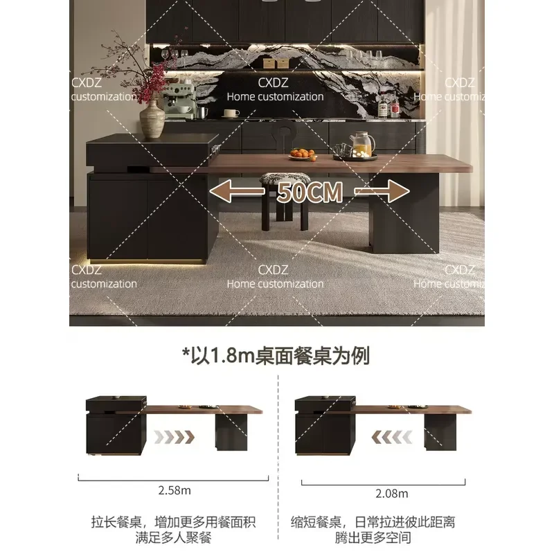 Retractable Sintered Stone Island Dining Table with Sink Modern Kitchen Counter for Small Apartment Home Restaurant Use