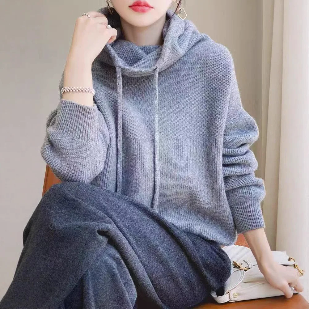 Korean Solid Color Heap Collar Simple Sweater Women's 2026 Winter New Long-sleeved Loose Thick Knitted Sweater Top Trend