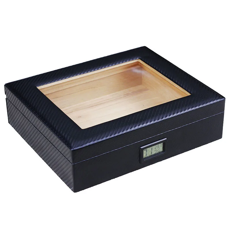 Cigar Humidor Box Transparent Top Moisturizing Hygrometer Constant Temperature Spanish Cedar Wood Keep Aromatic Holds 30 Cigars