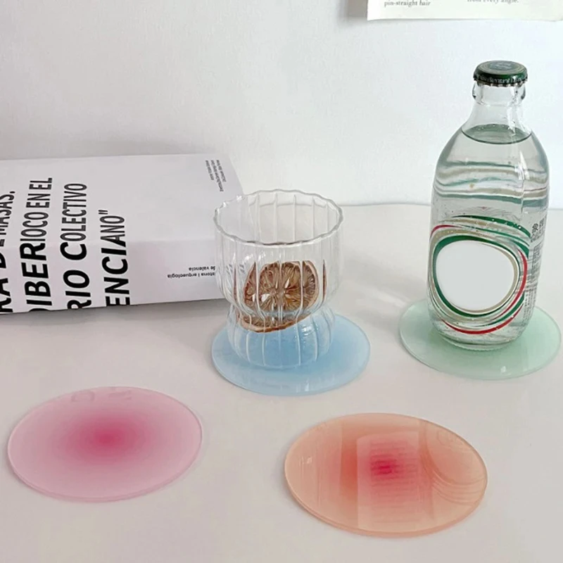 Ins Colour Gradient Acrylic Coaster Anti-slip Round Cup Pad Dining Table Placemat Cafe Decor Mug Mats view 2