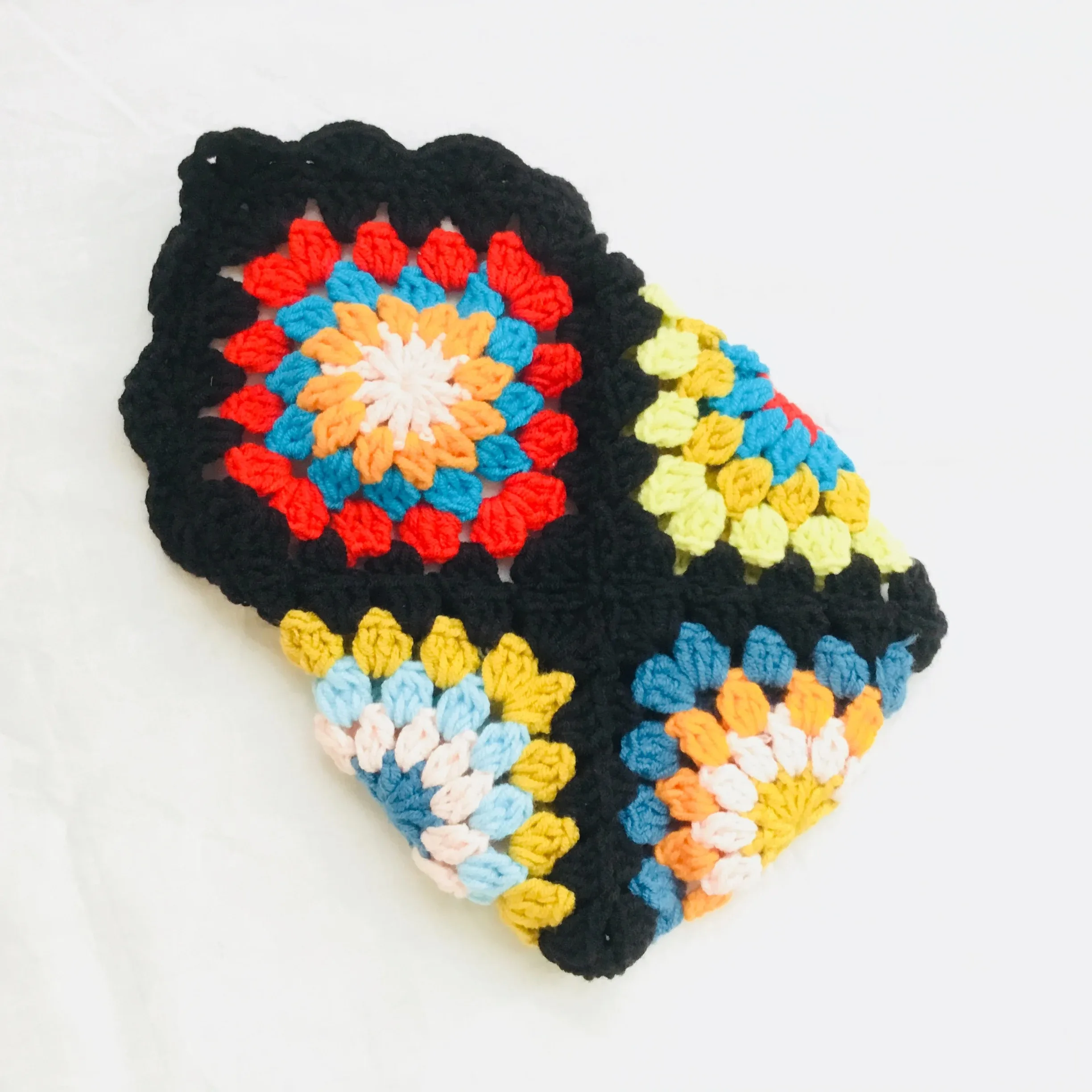 Original Black Crochet Purse for Women Colorful Flower Cute Wallet Check Makeup Bag Pouch Check Granny Square Handmade Handbags