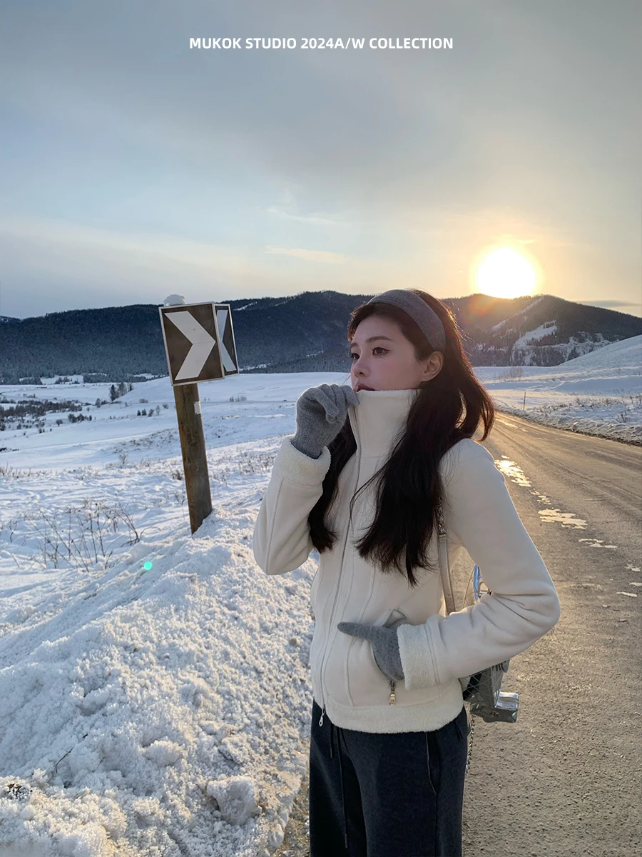 

MUKOK Women's Slim Fit Fce Lined ort Jaet Stand Collar Thiened Winter Outerwear Comfortable Warm Inner ket