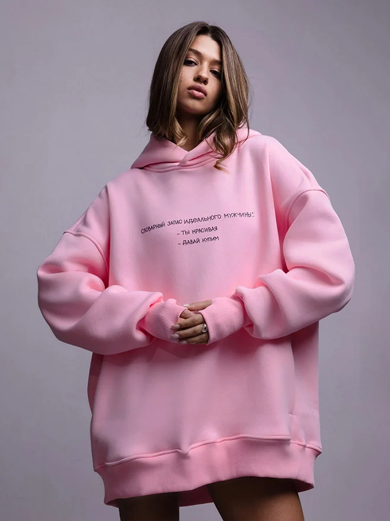 DGLUKE-Hoodie de lã polar feminino, Hoodie extragrande, streetwear Y2K, pulôver solto, moletom com capuz, Trend Print, outono, inverno, 2024