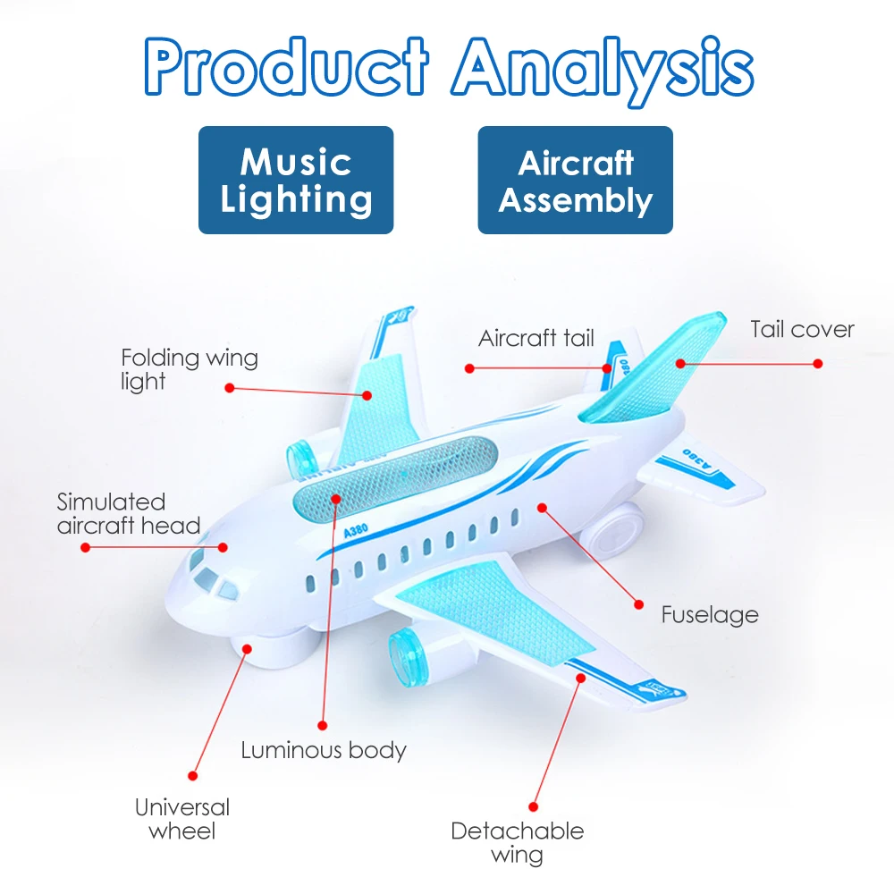 Kids Light Music Simulation Passenger Plane Toy Electric Airplane Model with Lights Sound and Music for Boys Birthday Gift