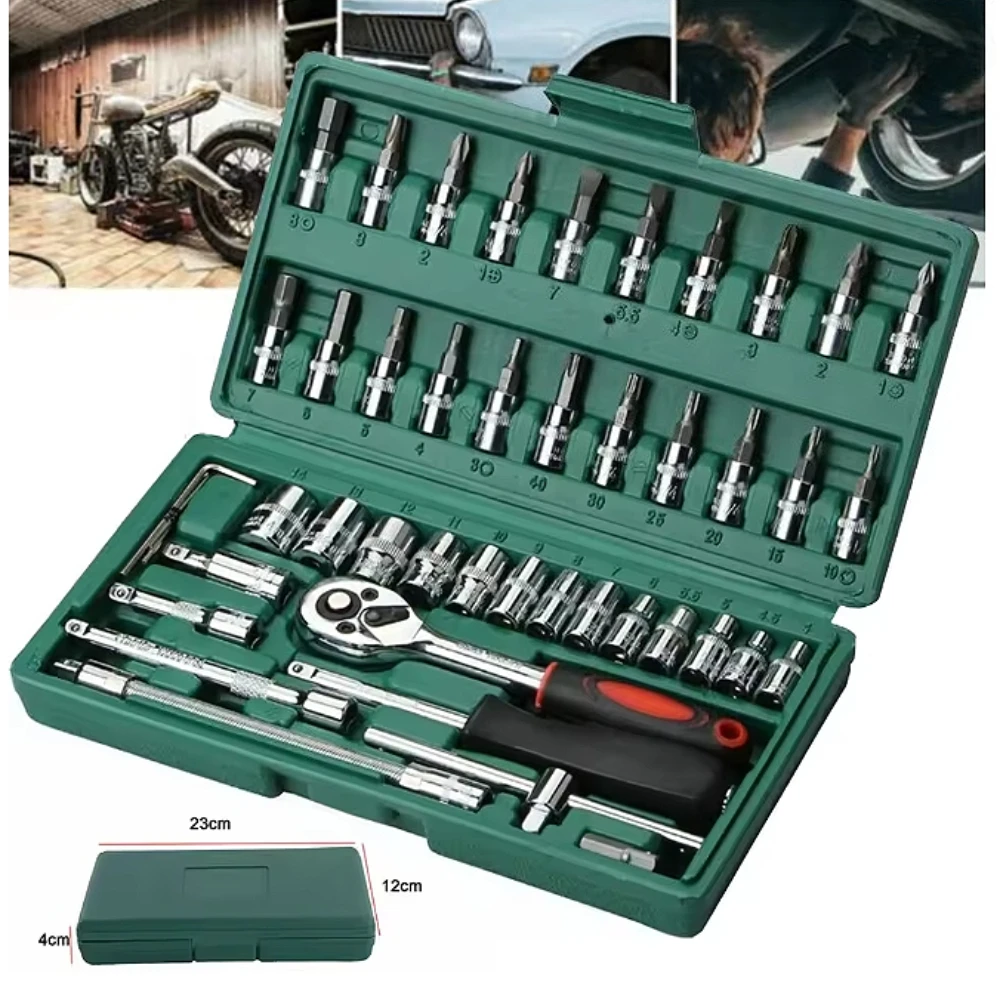

46 шт., набор гибких удлинительных головок, 1/4 дюйма, набор инструментов с приводом, адаптер с храповым механизмом, многофункциональный ящик для инструментов для ремонта автомобиля, торцевой ключ с храповым механизмом