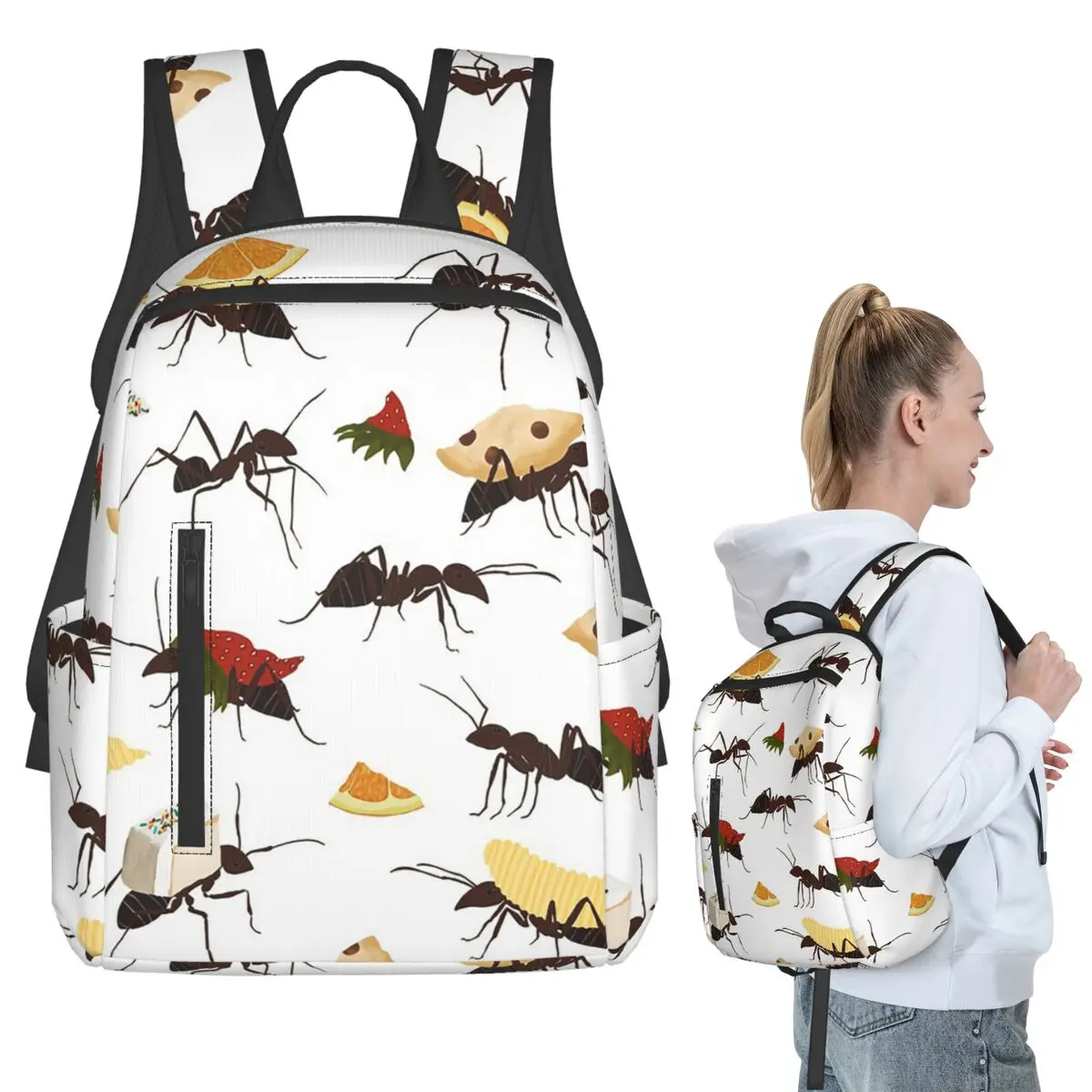 

Рюкзак с изображением муравьев, переносящих закуски, для студентов, мальчиков и девочек, школьная сумка для детей, сумка для ноутбука, сумки через плечо для мужчин и женщин