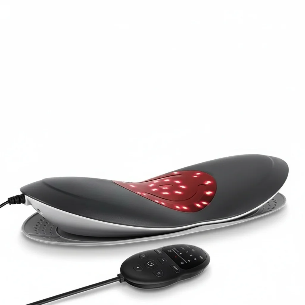 

Electric Lumbar Massager, ABS Waist Heating Massager with 3 Heating Levels, Vibration Red Laser Heat Traction Massager