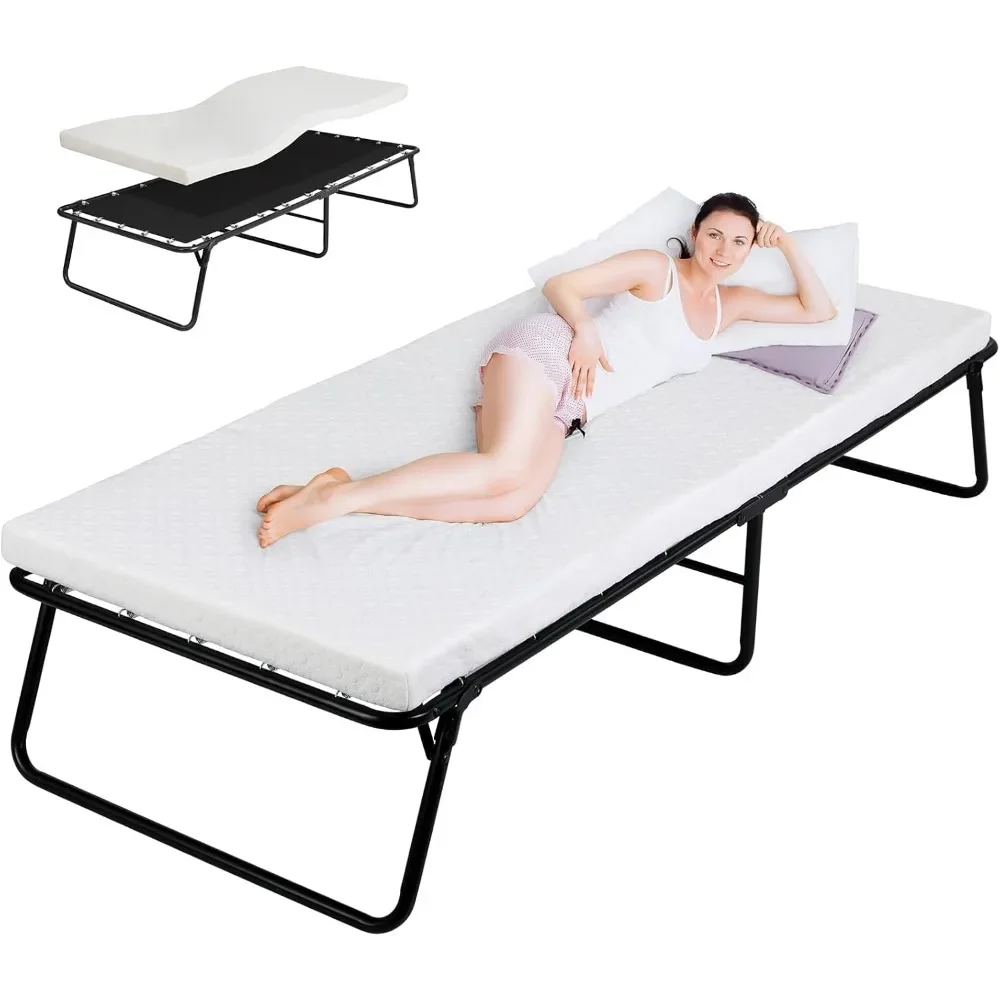 Folding Bed,Rollaway Bed with Mattress for Adults,Foldable Bed,Portable Bed,Metal Bed Frame with Memory Foam Mattress