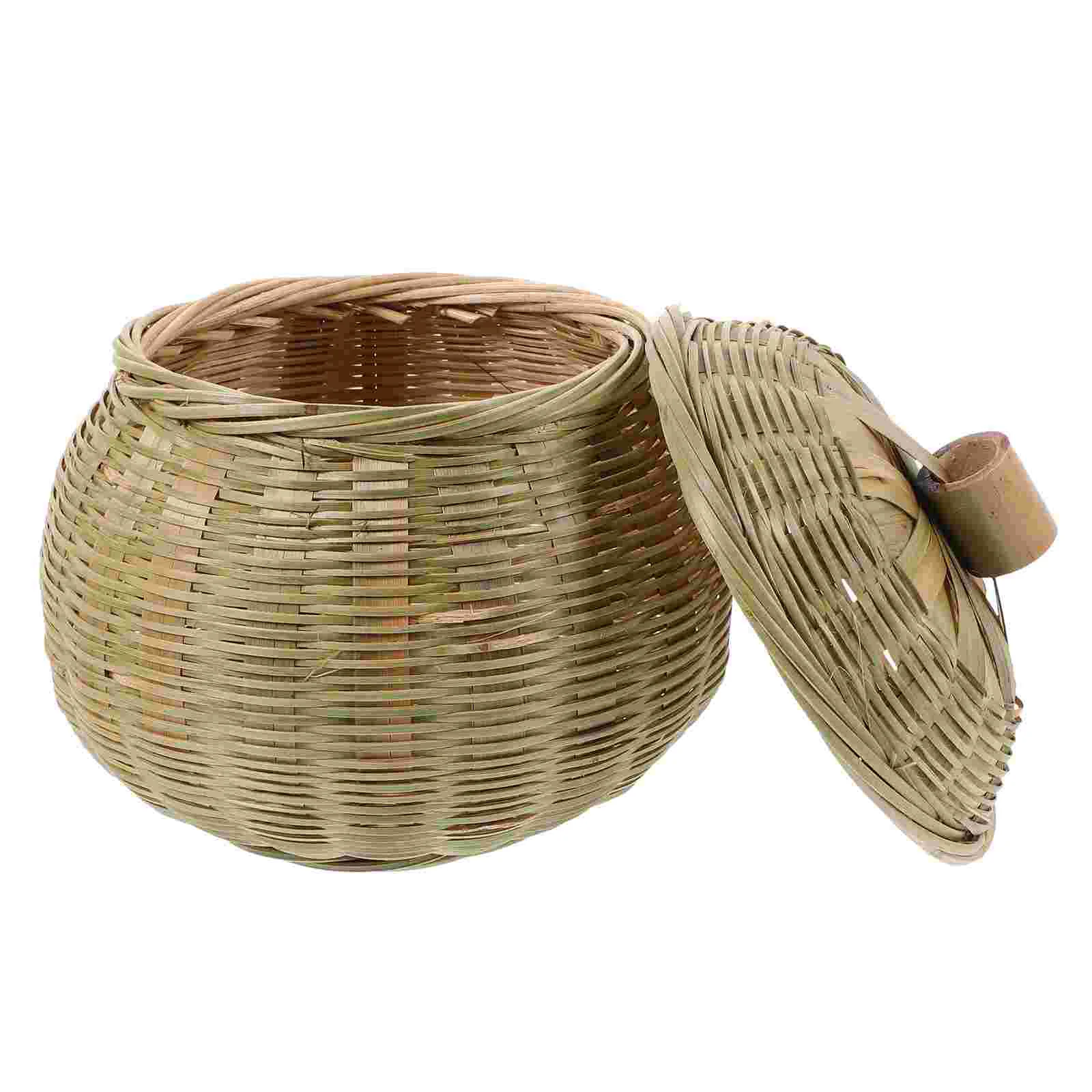 กล่องเก็บไม้ไผ่กล่องหวายพร้อมฝาปิดถังขยะจัดโต๊ะและตะกร้าทอ Hamper ของขวัญ