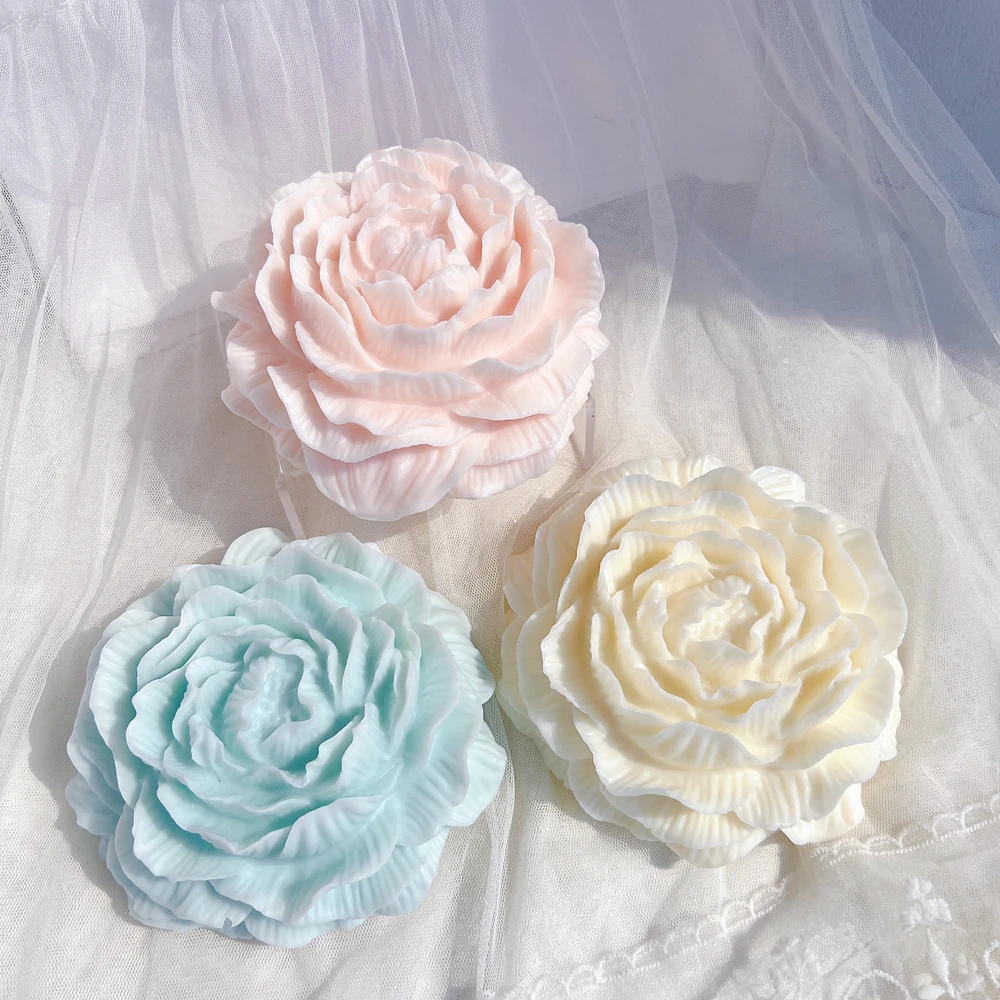 15CM Peony Flower Silicone Candle Molds Jello Sugar Chocolate Fondant Molds Peonies Polymer Clay Soap Silicone Mould 3pcs