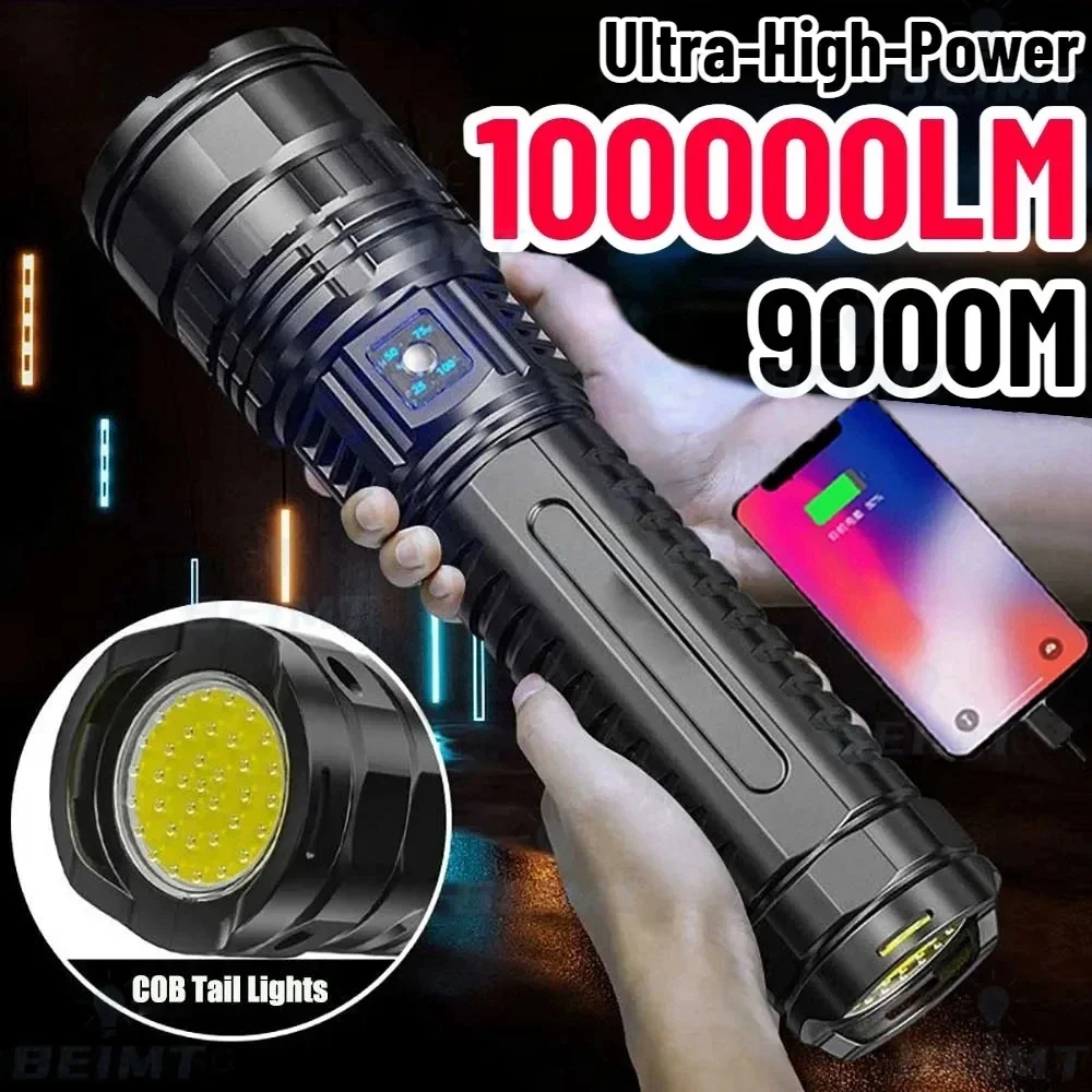 990000000lm potężna latarka Led Zoom latarnia taktyczna biały Laser długa bateria 15000mah z oświetlenie COB