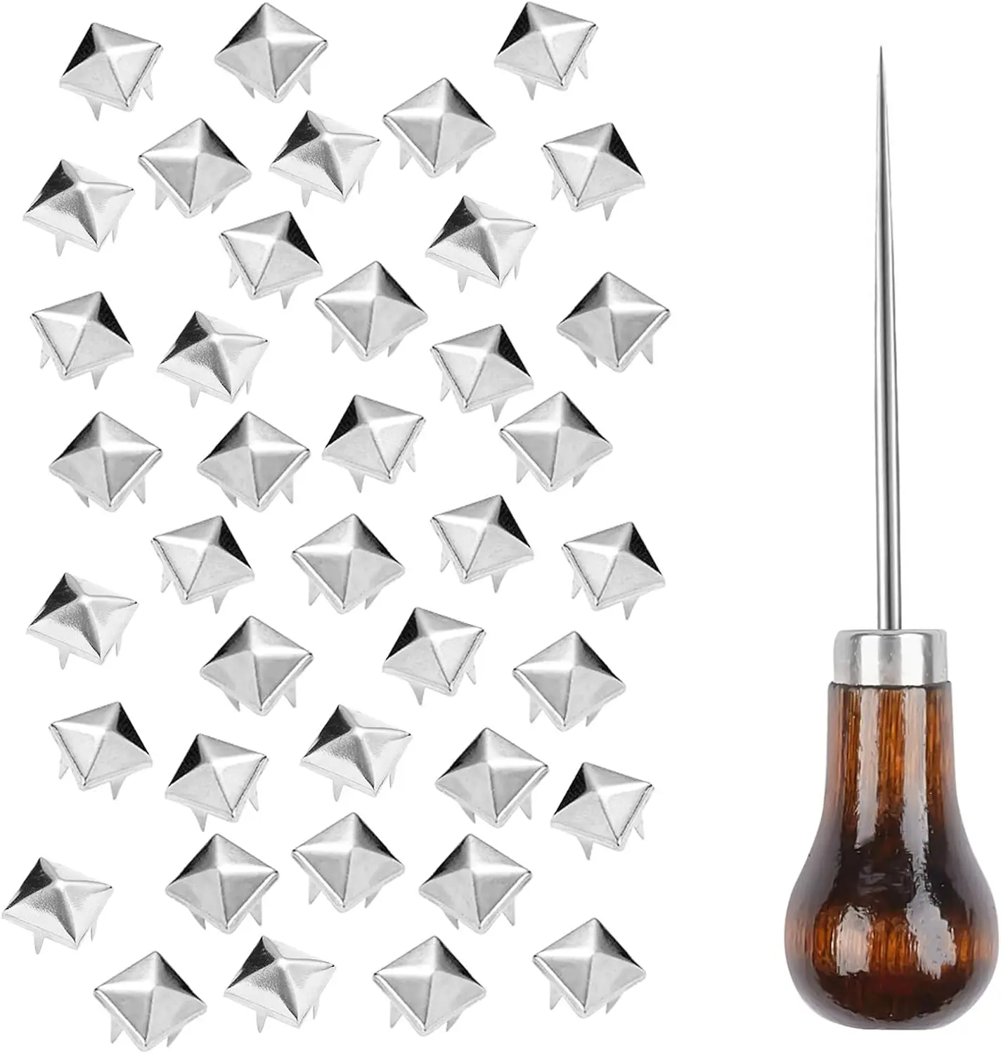 

500 серебряных квадратных пирамидальных шипов с острогубцами для рукоделия, одежды, сумок, обуви, панк-украшений, 12 мм, металлические аксессуары для декора