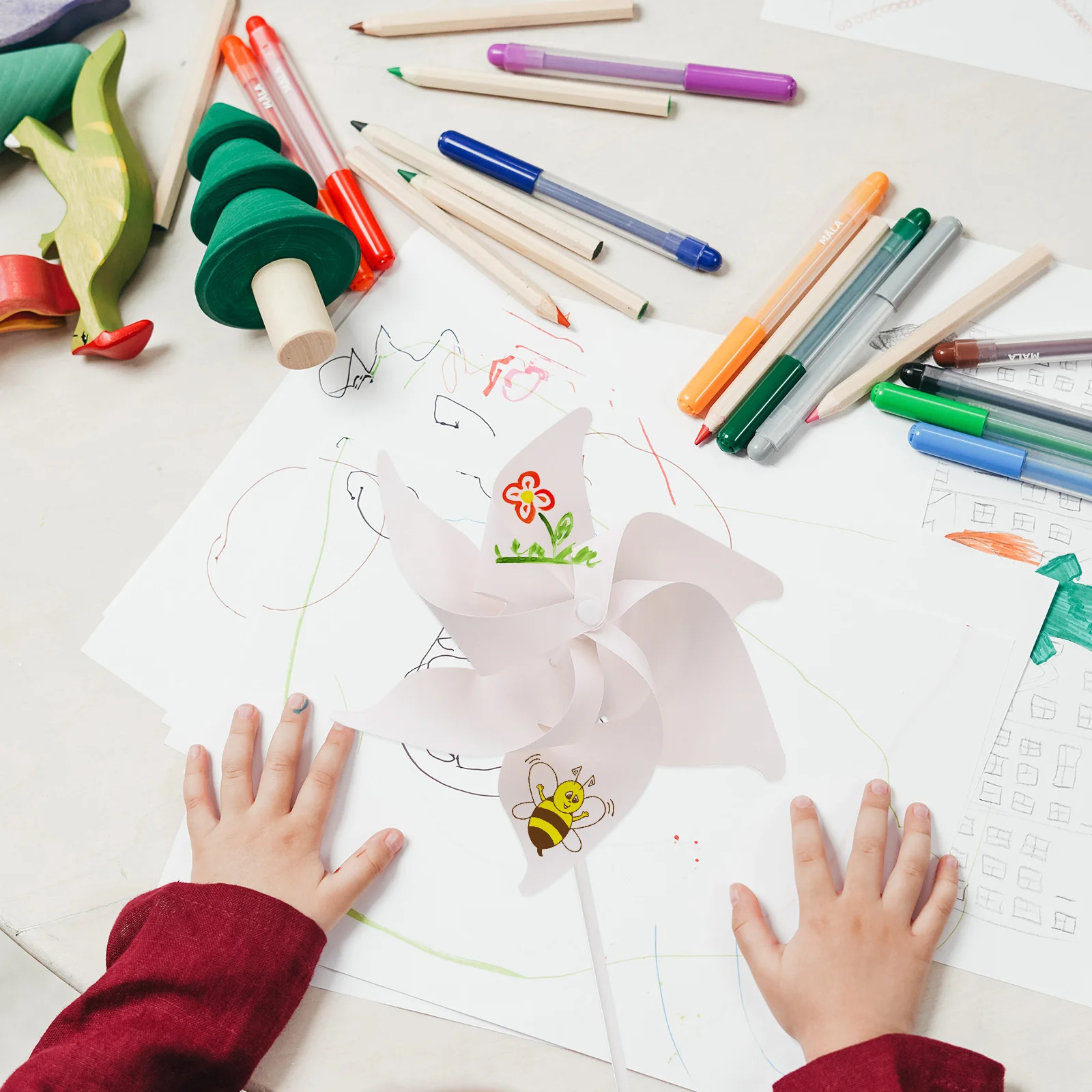 10 個の落書き紙風車子供用ブランク風車 DIY 描画練習クリエイティブアートクラフト教育活動セット