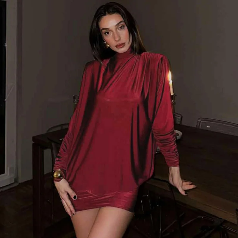 

Ticketsx Sexy Backless Mini Dress Women Solid High Neck Ruched Patchwork High Waist Slim Dress Fashion Elegant Party Clubwear