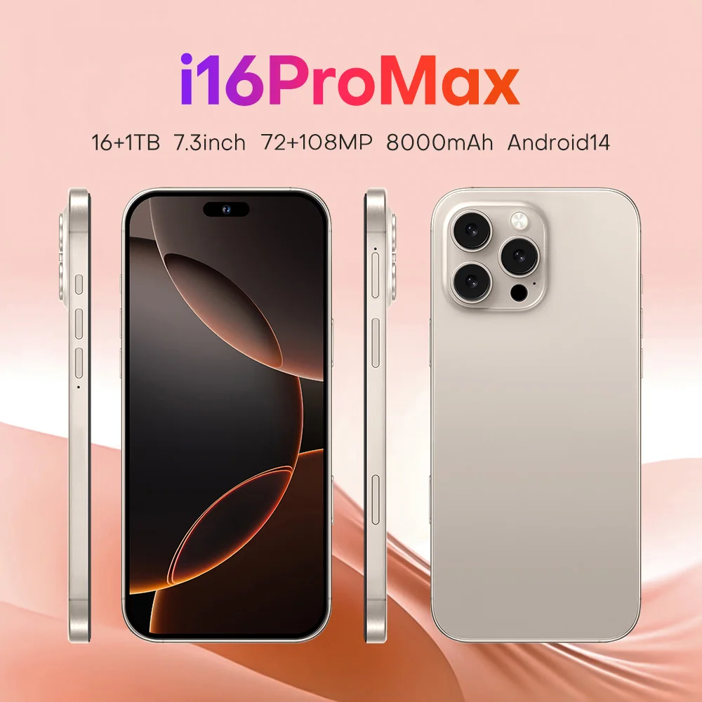 

I16 Pro Max smartphone 16GB+1TB 7.3-inch high-definition screen 72MP+108MP Snapdragon 8 Gen 3 8000mAh dual SIM card