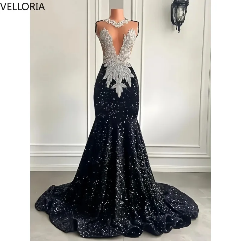 

Черное вечернее платье русалки с пайетками, элегантное блестящее вечернее платье для выпускного вечера, вечернее платье с открытой спиной, 2025 Vestdos De Fiesta, по индивидуальному заказу