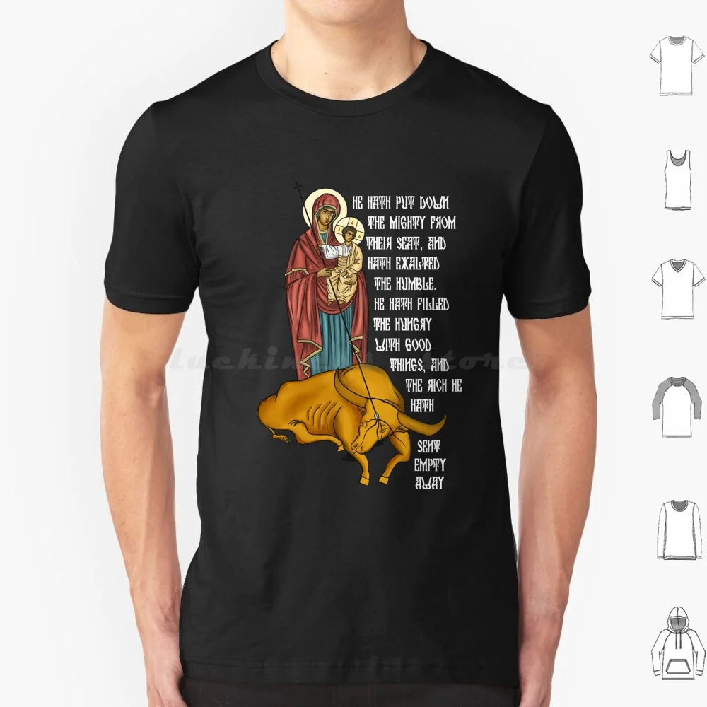 Magnificat T Shirt Cotton Men Women Diy Print Magnificat Virgin Mary Theotokos Christ Jesus Bull Wall Street Greed Orthodox