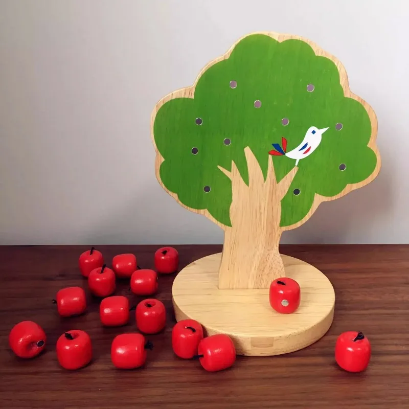 Zabawki edukacyjne DIY Drewniane Magnetyczne Klocki Drzewko Jabłoni Model Drewniany Fantazyjny Prezent Edukacyjny do Nauki Matematyki