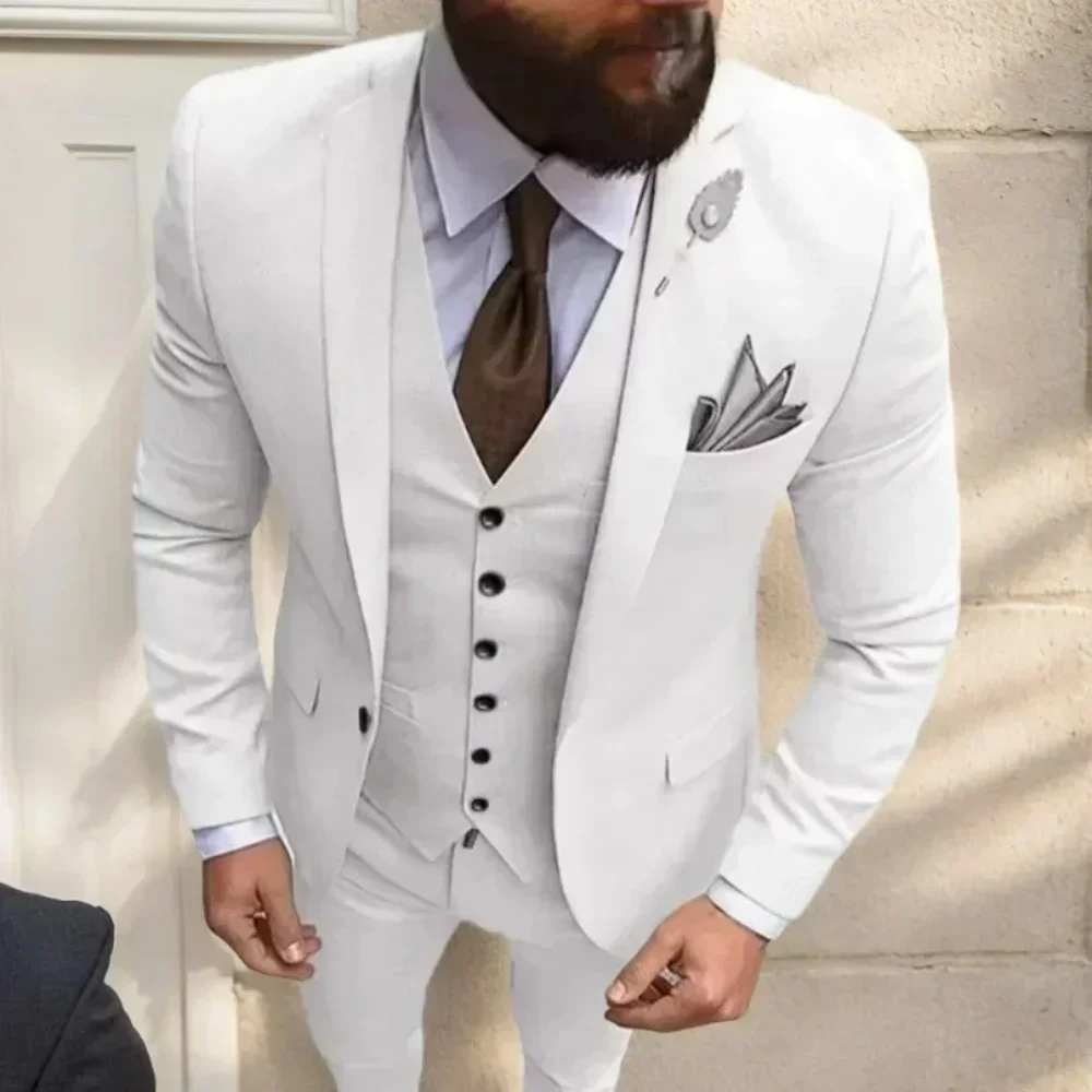 

3 Pieces Men's Suits Slim Fit Jacket Vest Pants Peak Lapel Wedding Formal Groom Blazer Tuxedos Wear Business