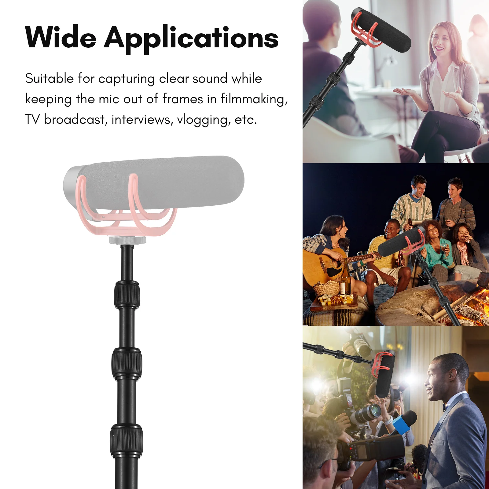 Andoer Handheld Microphone Boom Arm 4-Section Extendable Mic Arm Aluminum Alloy Boom Pole for Microphones Thread with Foam Grip