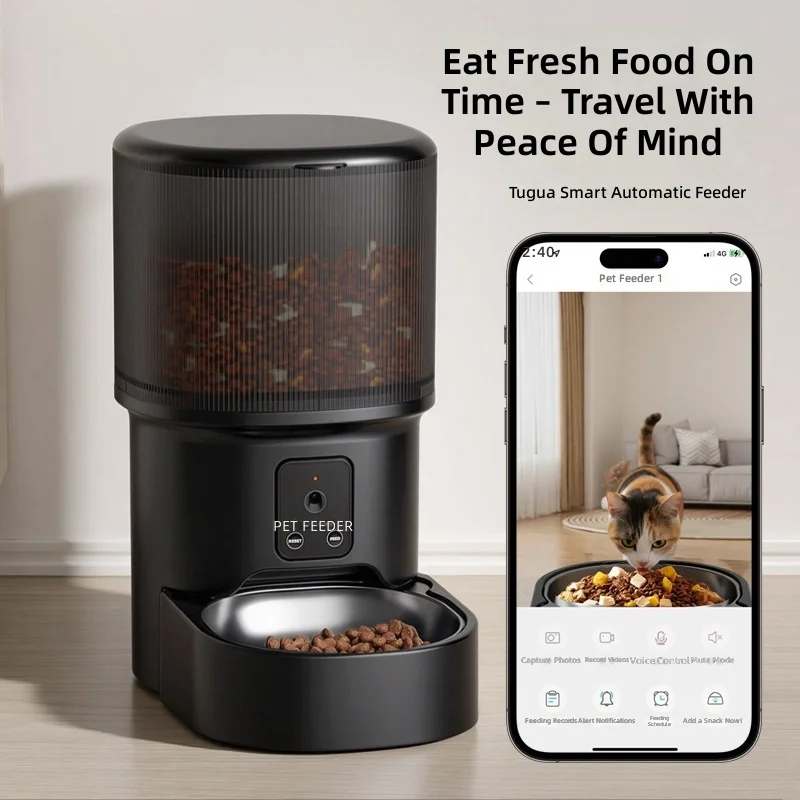 Smart Pet Feeder, Automatic Timed Feeding, Remote Voice Control, Home Use with Camera, Video Monitoring, Auto Dispenser